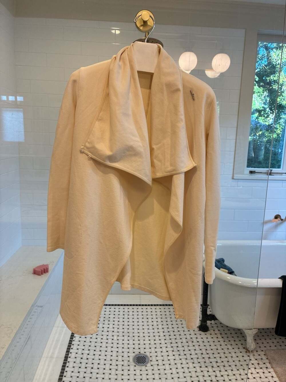 tasc Performance Cardigan Size XS Ivory Draped Waterfall Collar